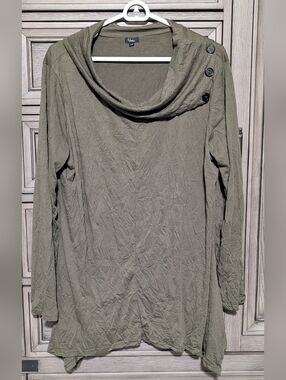Sienna Olive Green Button-Shoulder Cowl Neck Tunic By Shane